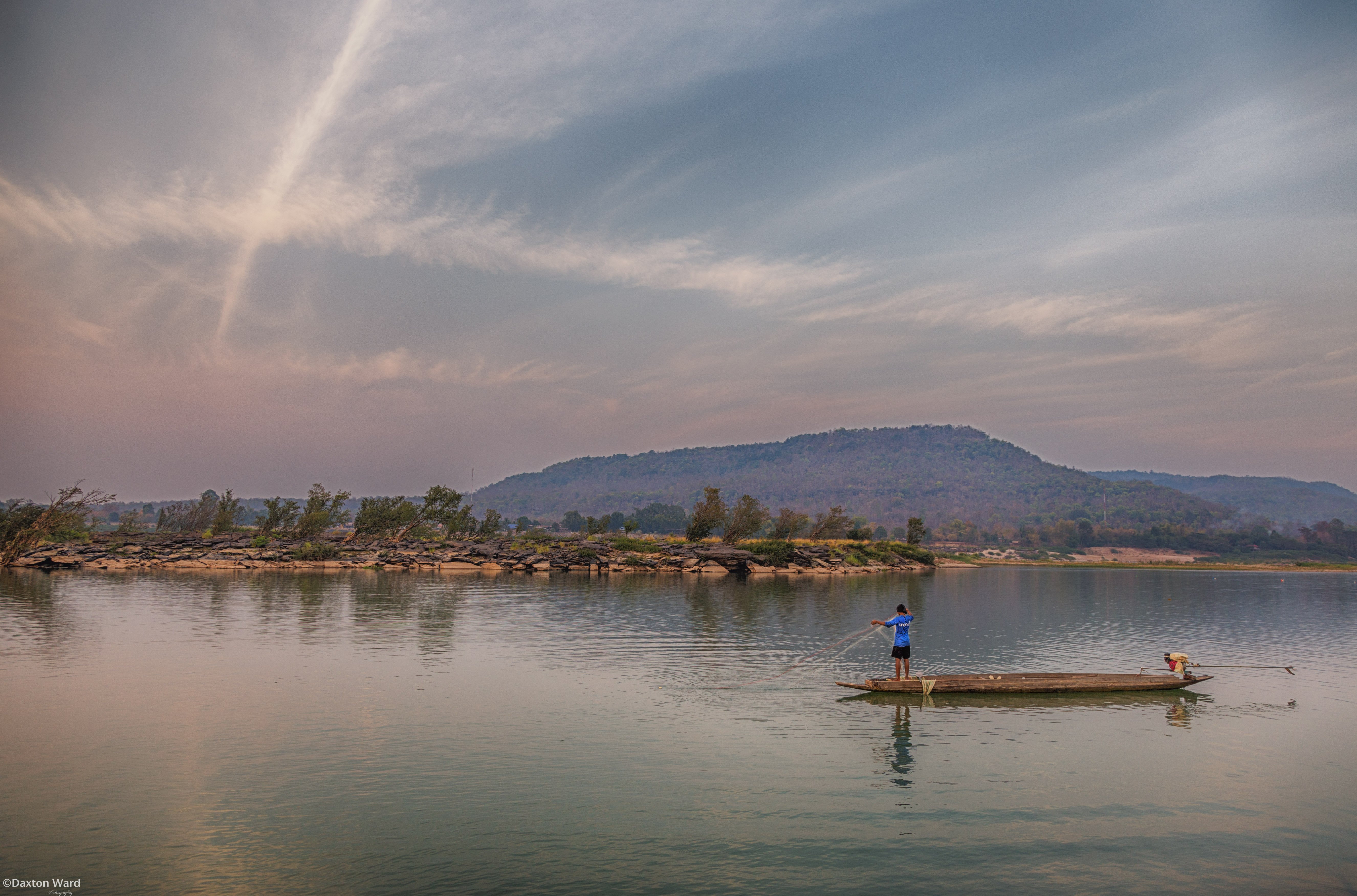 Fishing at Dusk in Ubon Ratchatani, Thailand