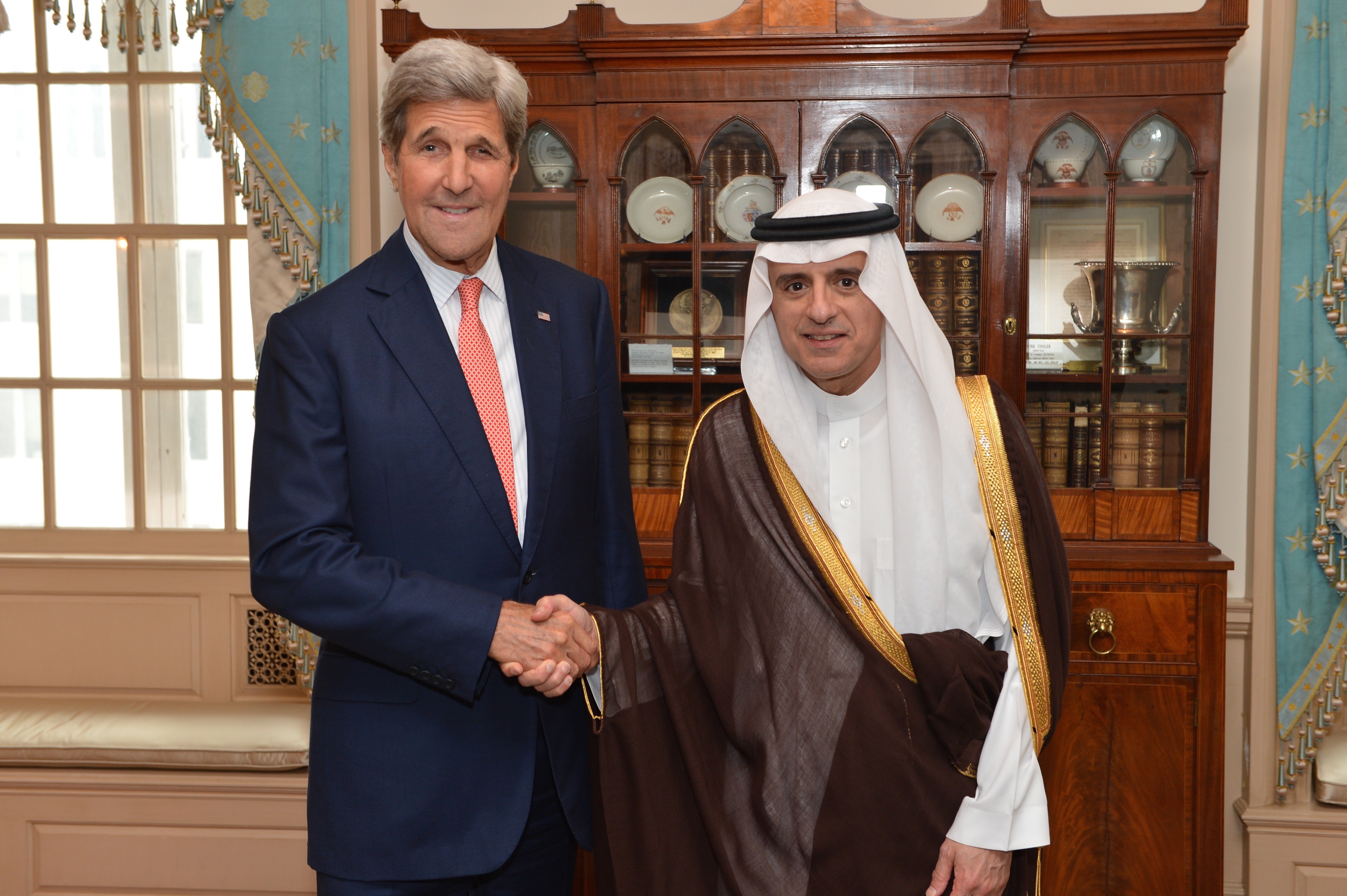 Secretary Kerry Poses for a Photo With Saudi Arabia Foreign Minister Adel Al Jubeir