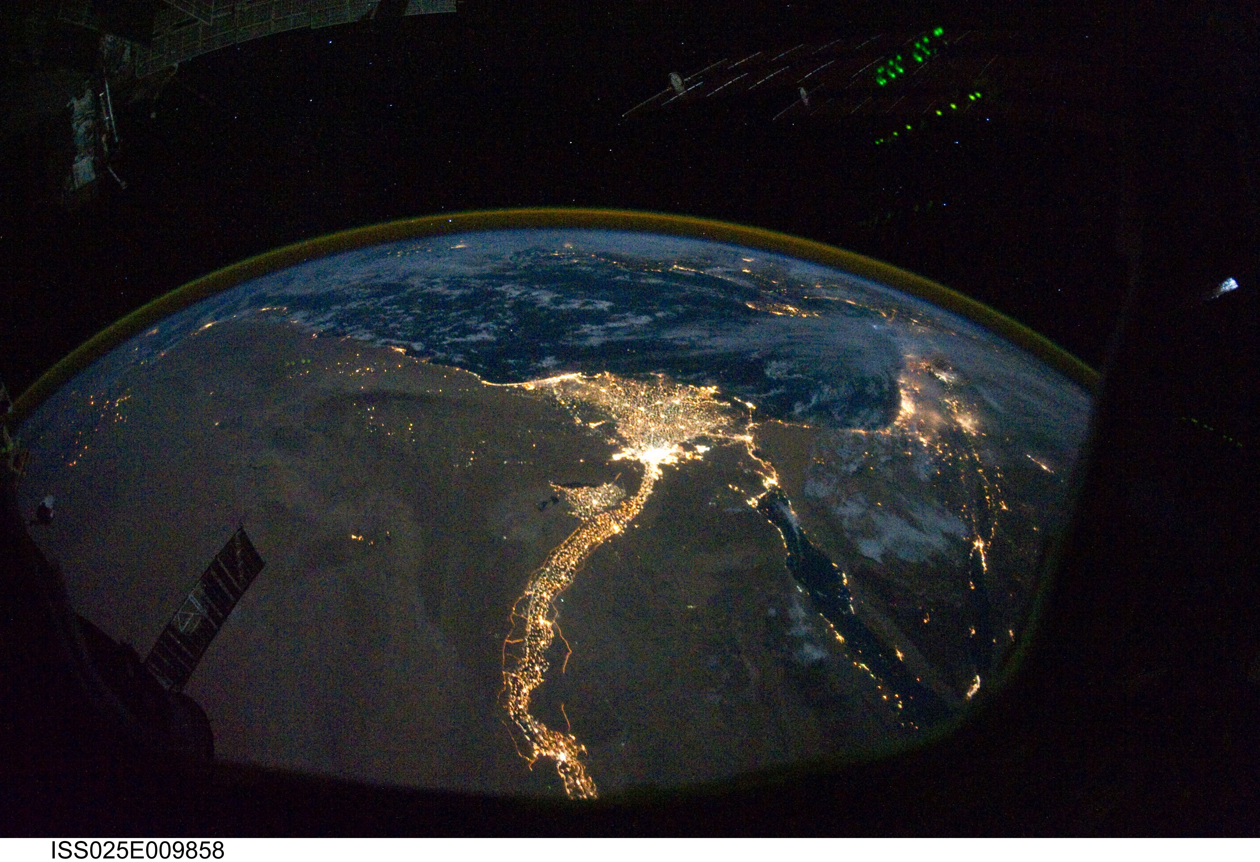Nile River Delta at night from space