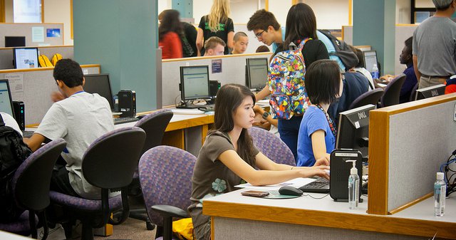 Young adults learning tech skills