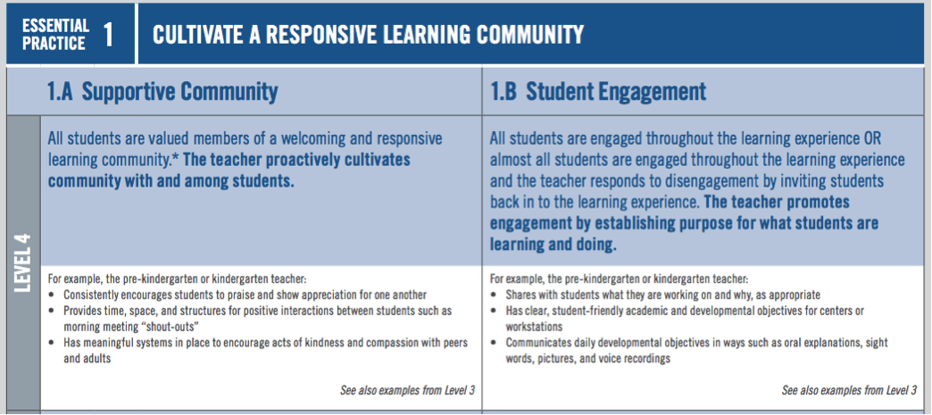 Excerpt from DCPS PreK–K Rubric