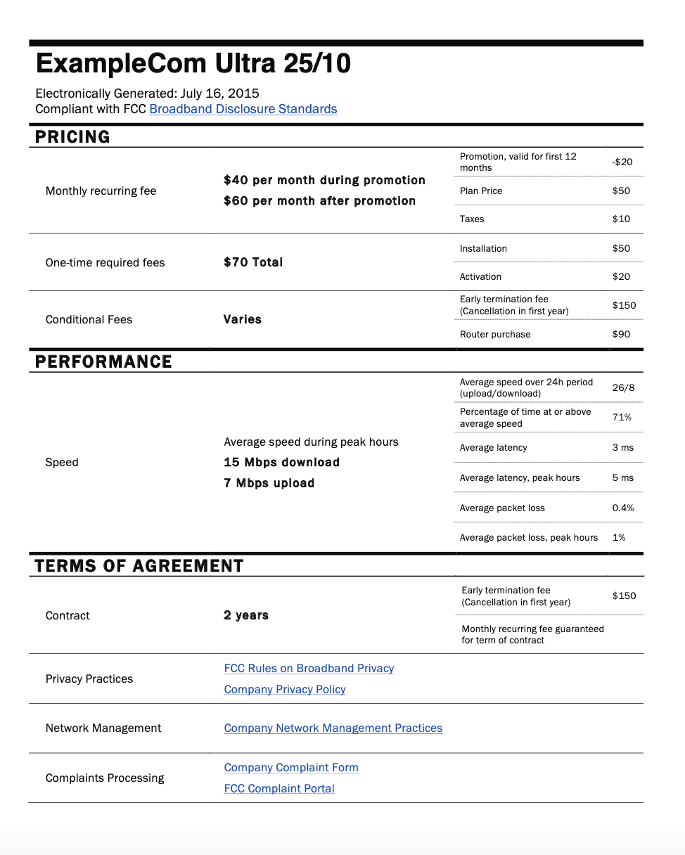Example Label from OTI’s 2015 Broadband Truth-in-Labeling Report