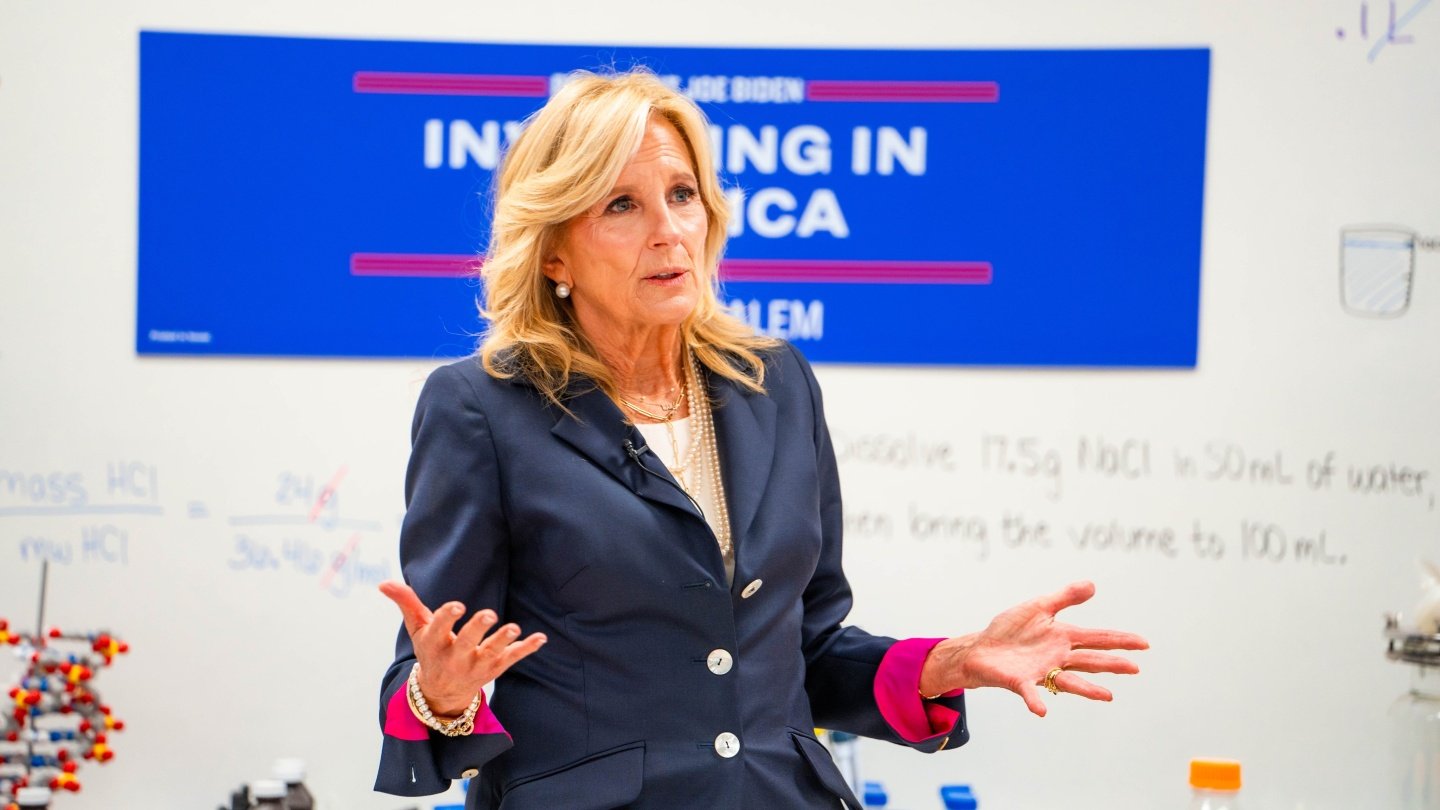 First Lady Jill Biden Visits Forsyth Tech to highlight investments in biotechnology