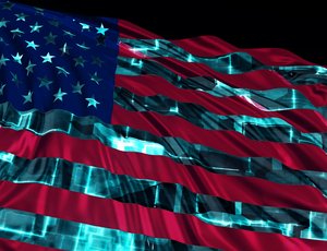 The American flag with eerily inverted colors.