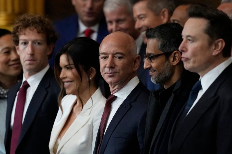 Meta CEO Mark Zuckerberg, Lauren Sanchez, Amazon founder Jeff Bezos, Google CEO Sundar Pichai, and Tesla and SpaceX CEO Elon Musk at the inauguration of U.S. Donald Trump.