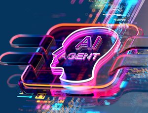 A fluorescent light interpretation of an AI Agent.