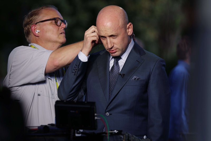 Deputy White House Chief of Staff Stephen Miller prepares for a live TV interview with CNN at the White House on October 06, 2025.