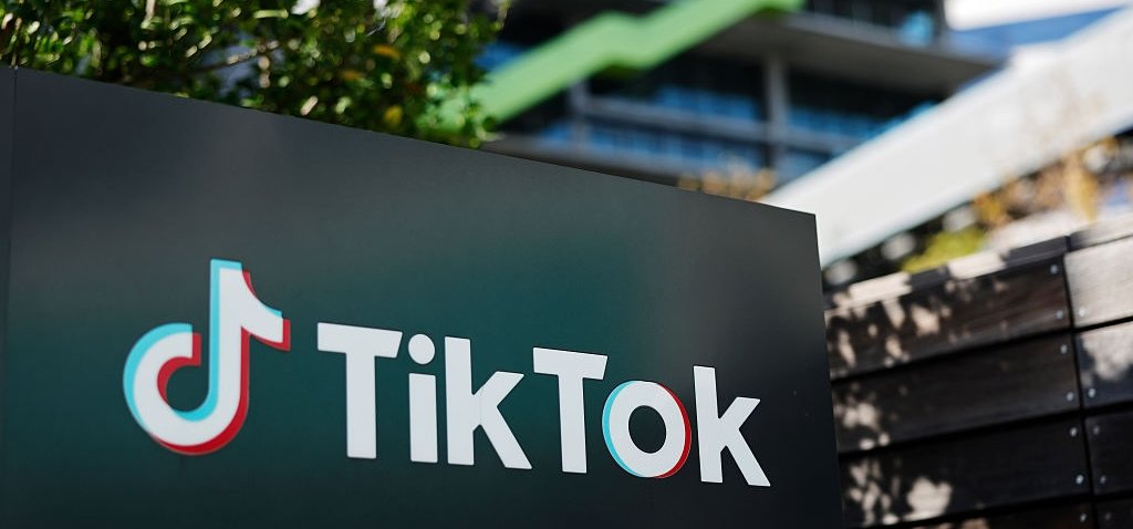 The TikTok logo is displayed at a TikTok office in Culver City, California.