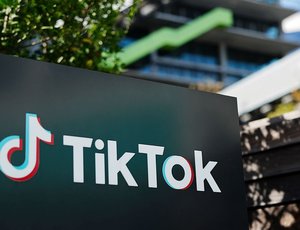 The TikTok logo is displayed at a TikTok office in Culver City, California.