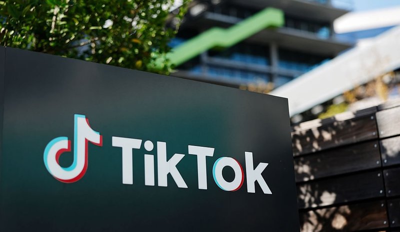 The TikTok logo is displayed at a TikTok office in Culver City, California.