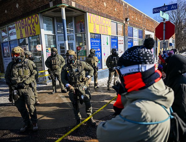 Crowds of onlookers gather after federal agents shot Alex Pretti on January 24, 2026 in Minneapolis, Minnesota.