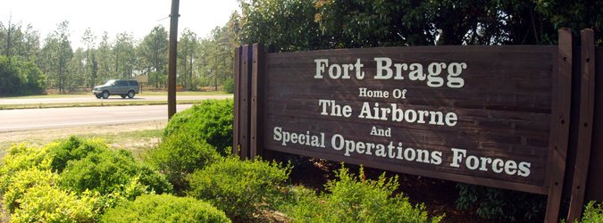 Entrance sign for the Fort Bragg Special Operation Forces base.