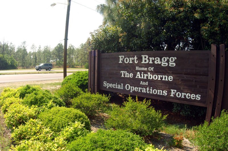 Entrance sign for the Fort Bragg Special Operation Forces base.