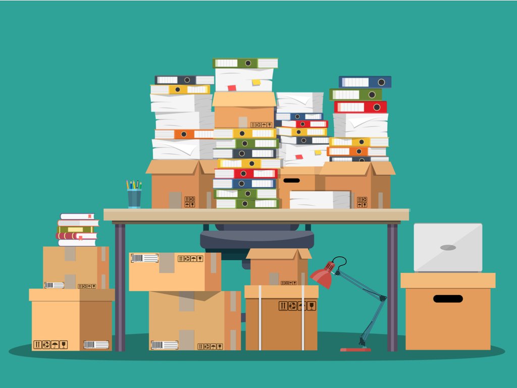 messy busy desk illustration