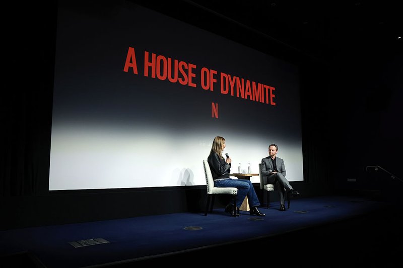 Kathryn Bigelow and Noah Hawley speak onstage during a "A HOUSE OF DYNAMITE" screening & Q&A.