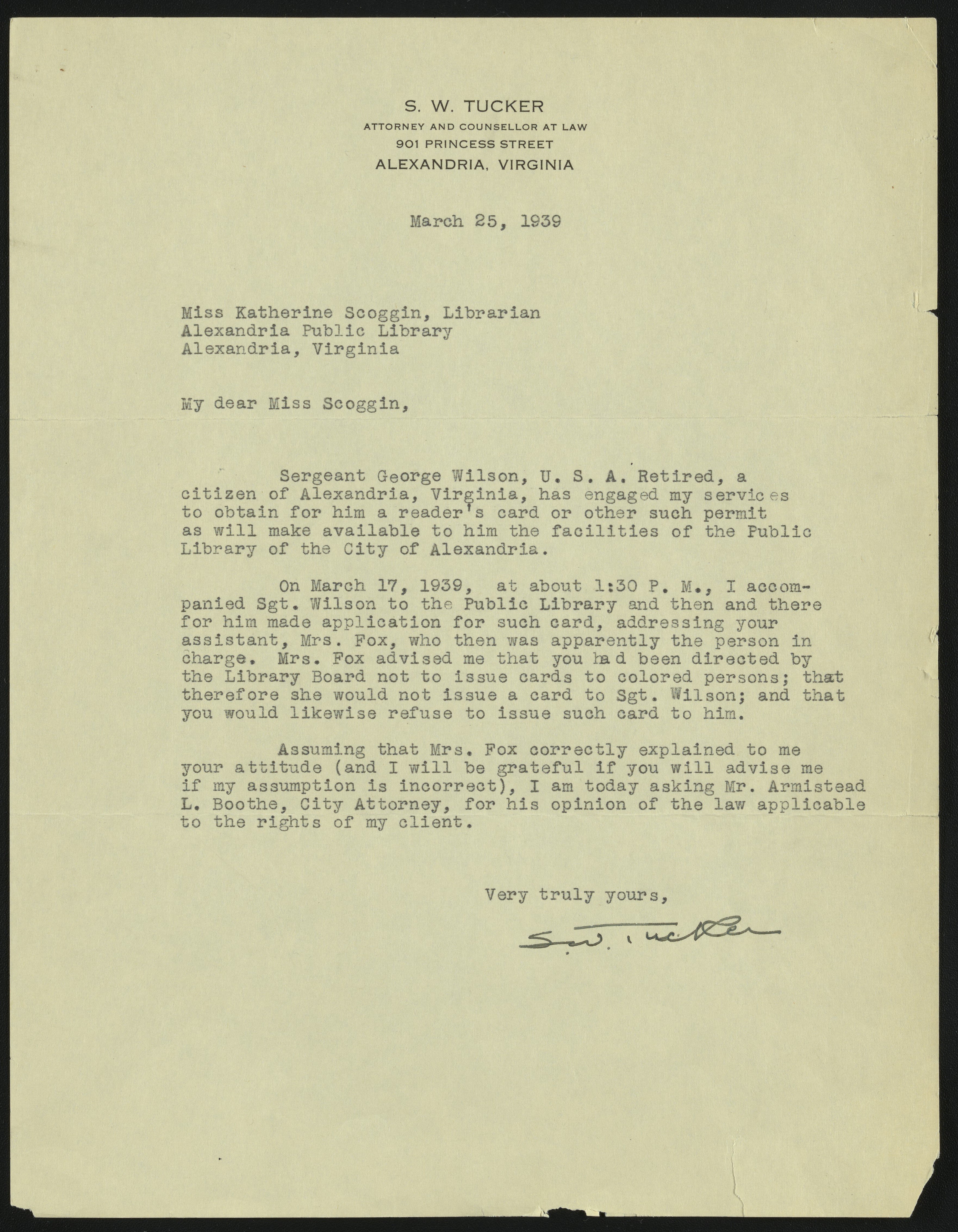 March 1939 Tucker letter to Alx Library