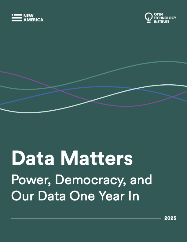 A cover page for the report Data Matters: Power, Democracy, and Our Data One Year In