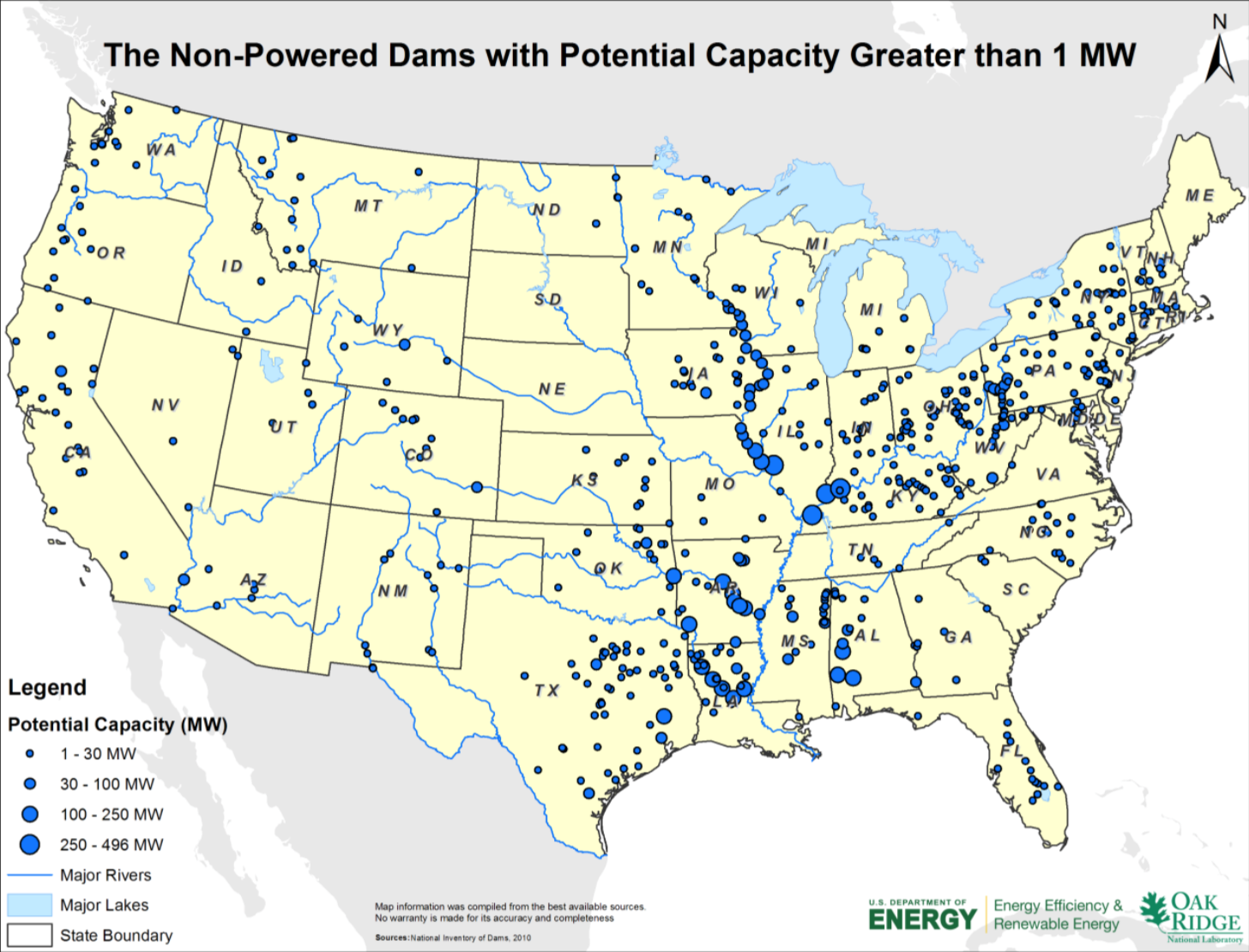 Non-powered dams with hydropower potential in the United States