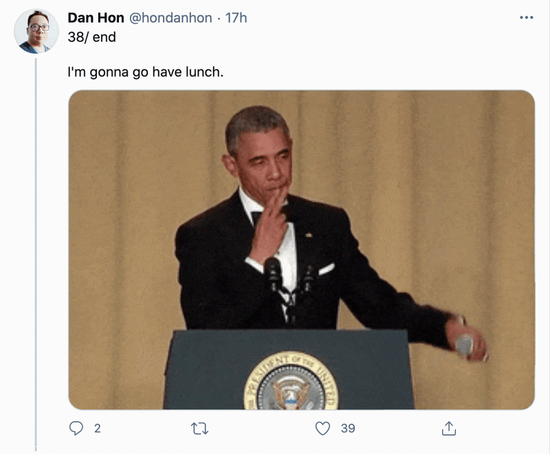 Dan Hon on Twitter "end. I'm gonna go have lunch." Obama mic drop gif