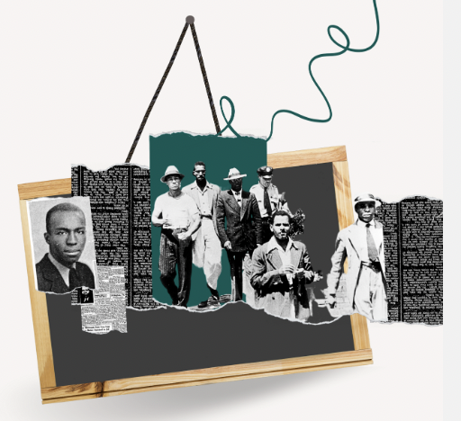 Graphic collage introducing the multimedia project, The Library Sit-In of 1939