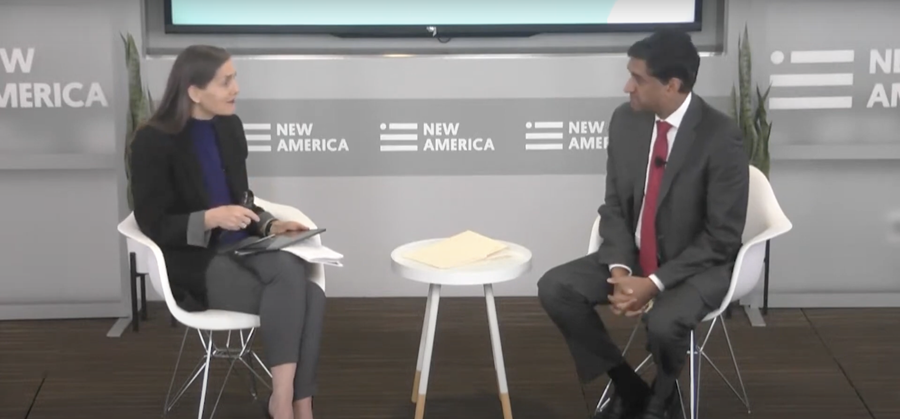 This screenshot is from our March event where Brigid interviewed Rep. Khanna. You can watch the interview here.