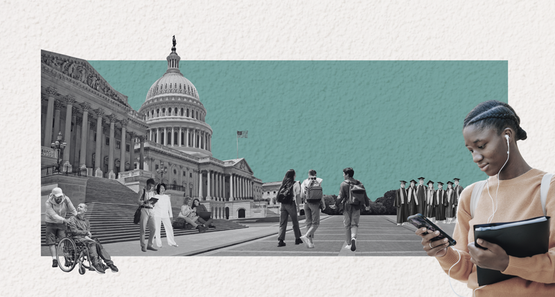 Images of students from all different backgrounds in front of the Capitol.