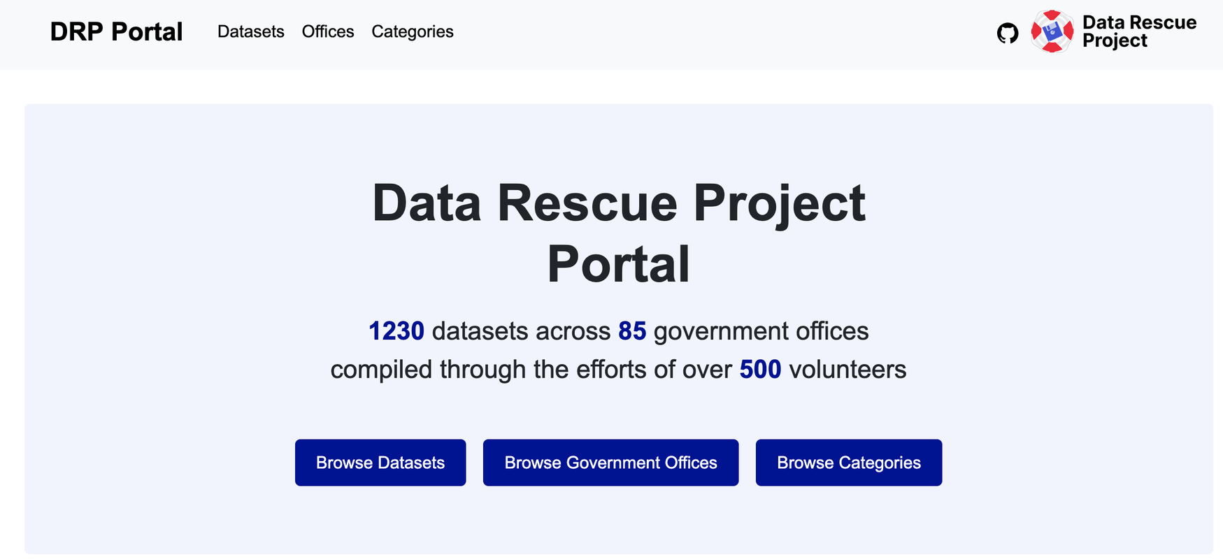 A link to the DRP Portal Data Rescue Portal which is a user-friendly gateway to preserved public datasets.