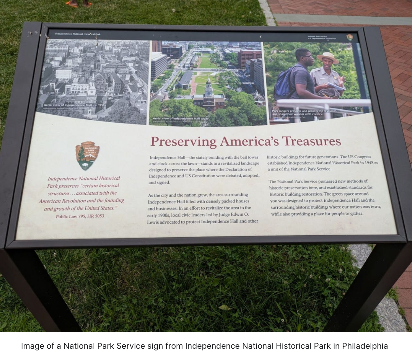 National Park Service sign from Independence National Historical Park in Philadelphia