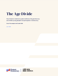 Cover page titled "The Age Divide" with logos for Protect Democracy and New America.