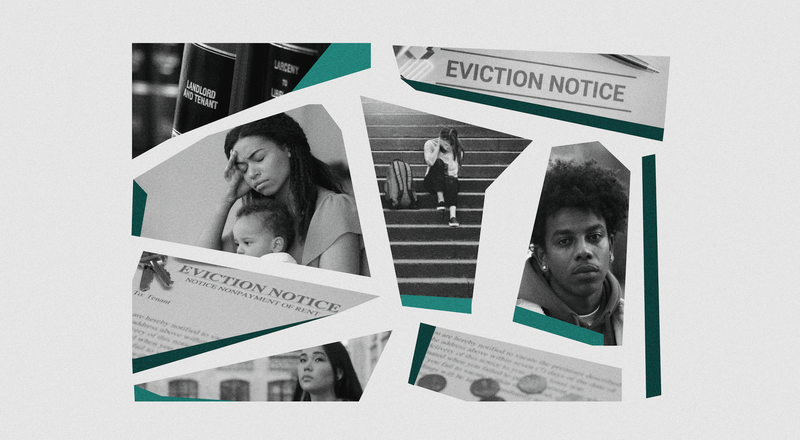 Several images of parenting students facing evictions