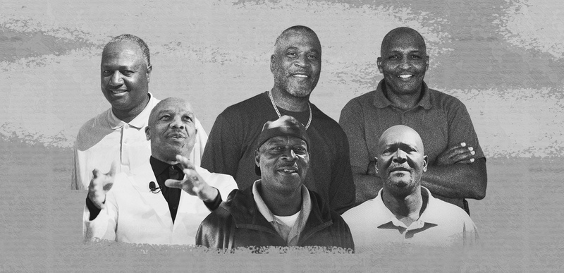 The six men of the 8th and H Case clockwise starting at top left: Cliff Yarborough, Timothy Catlett, Charles Turner, Russell Overton, Levy Rouse, Chris Turner
