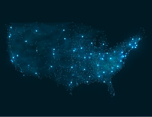 A map of the U.S. with dots representing connectivity.