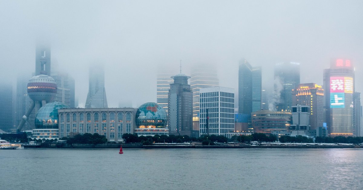 Shanghai, China - Pudong in the clouds.