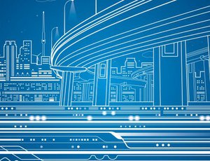 An illustration of a smart, futuristic city.