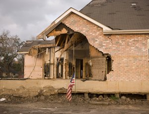 A flood damaged home in the Lakeview section of New Orleans after the levies opened up during Hurricane Katrina, flooding the entire neighborhood.