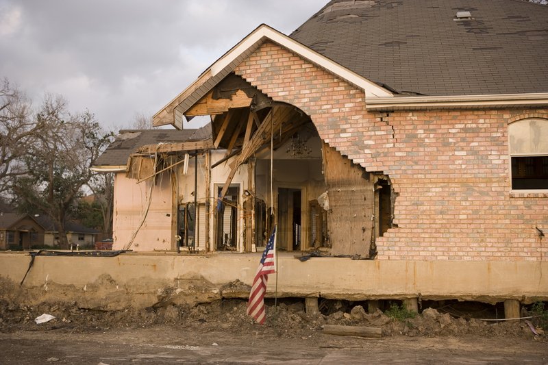 A flood damaged home in the Lakeview section of New Orleans after the levies opened up during Hurricane Katrina, flooding the entire neighborhood.