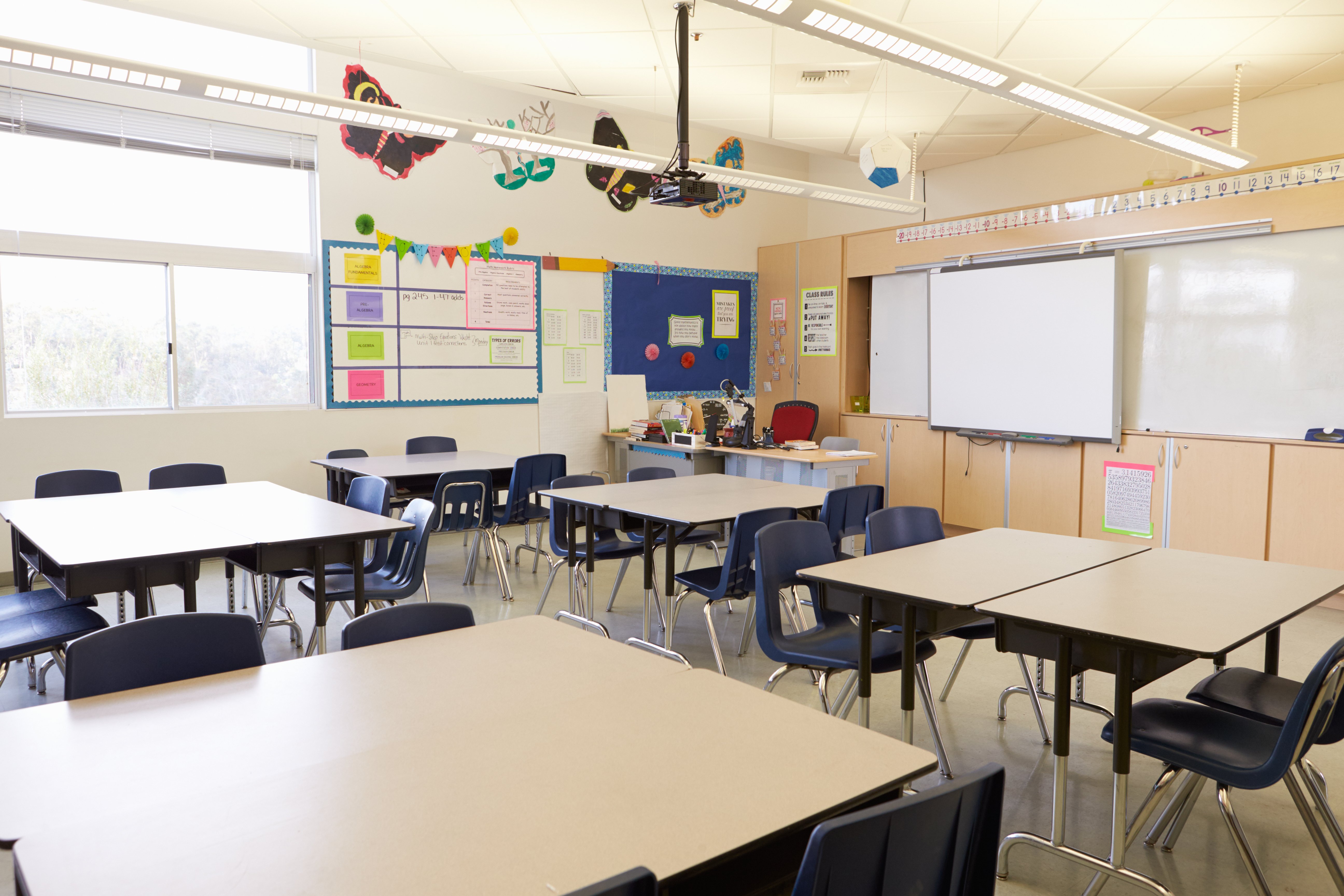 Empty desks in classroom