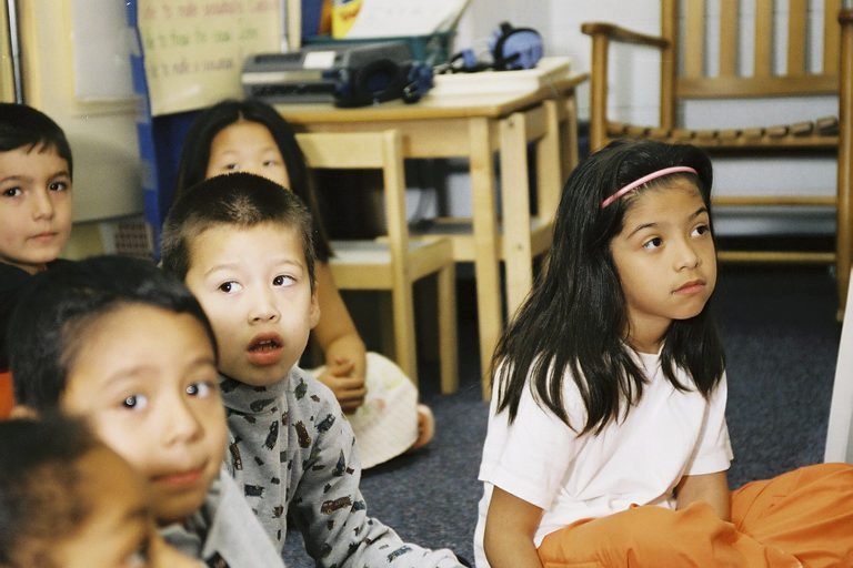 Young students listening in the classroom